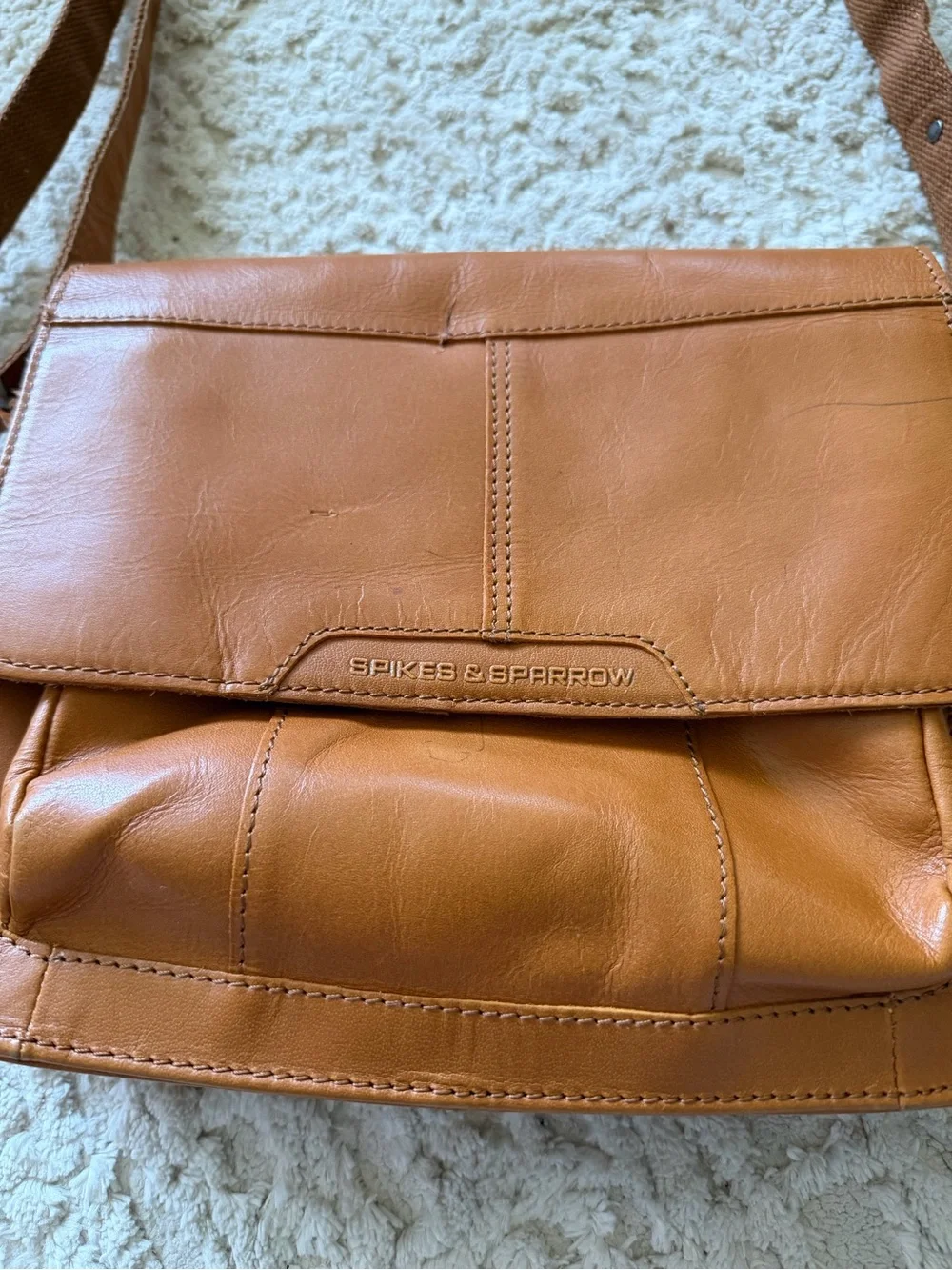Spikes & Sparrow brown leather messenger bag